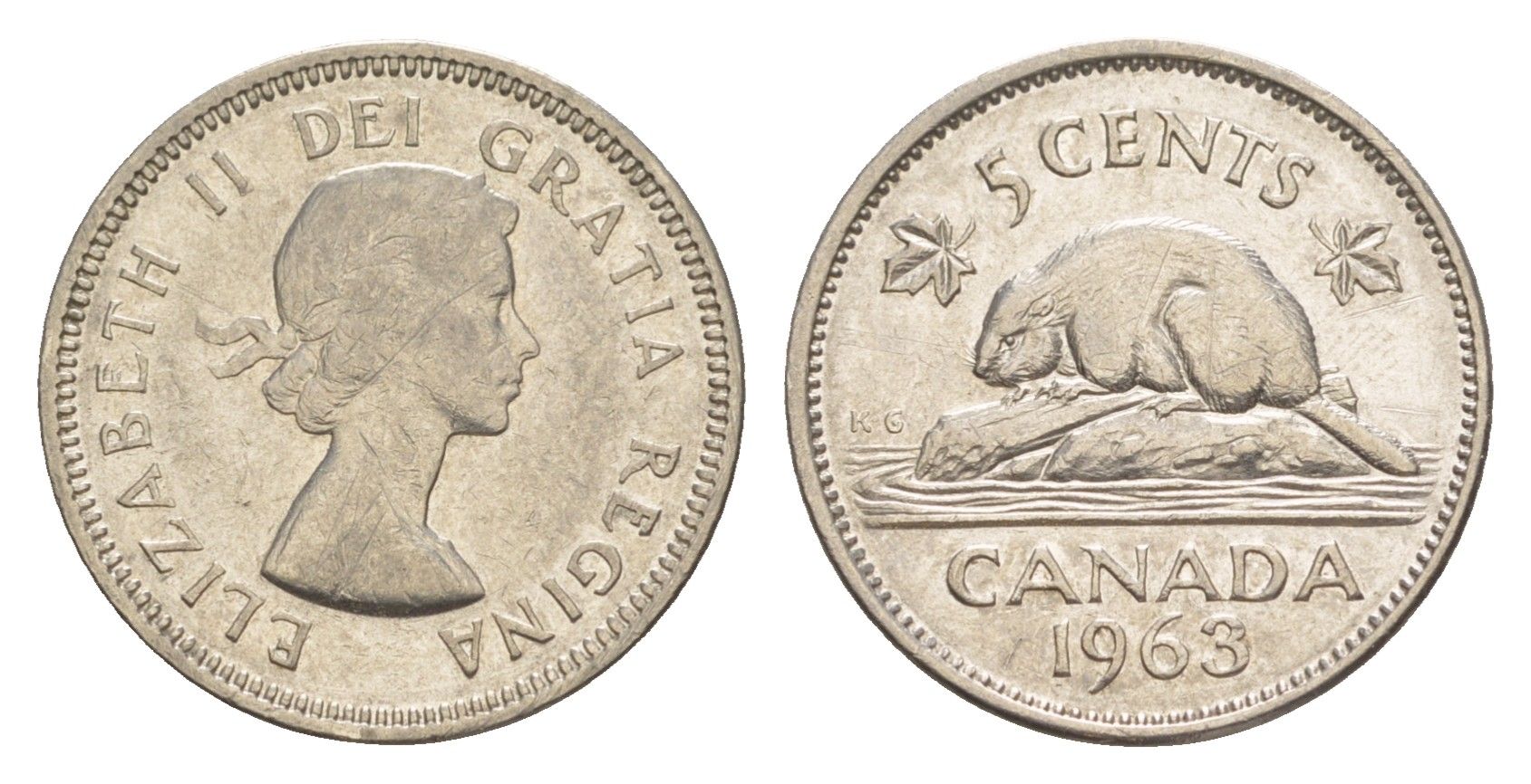 Канада 5 центов 1963 Елизавета II (1952-2022), бобр KM 57 никель 4636-565
