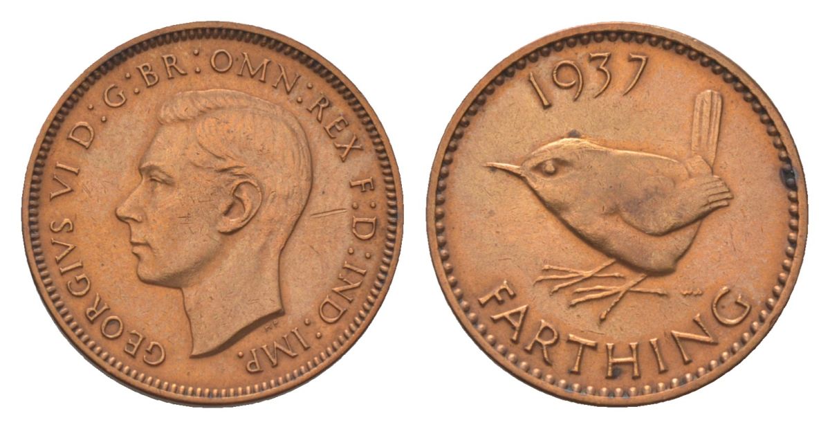 Великобритания 1 фартинг 1937 Георг VI (1936-1952) KM 843, Spink 4116 медь 4627-636