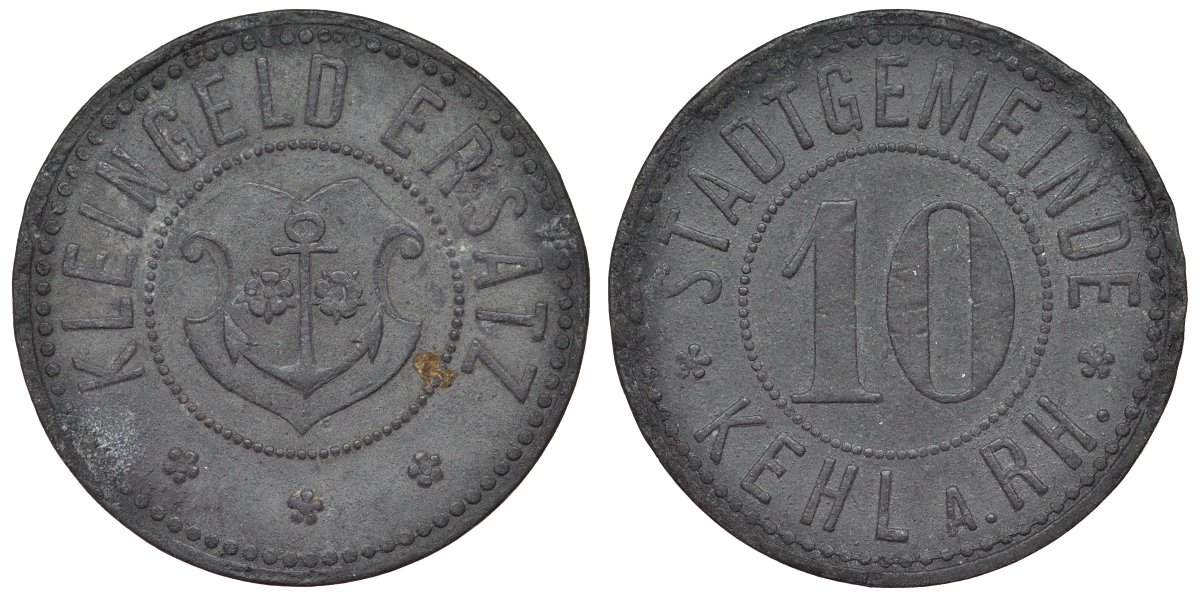 Кель-на-Рейне 10 пфеннигов ND  Funck 235.4, Men18 16127.3 цинк     4119-851