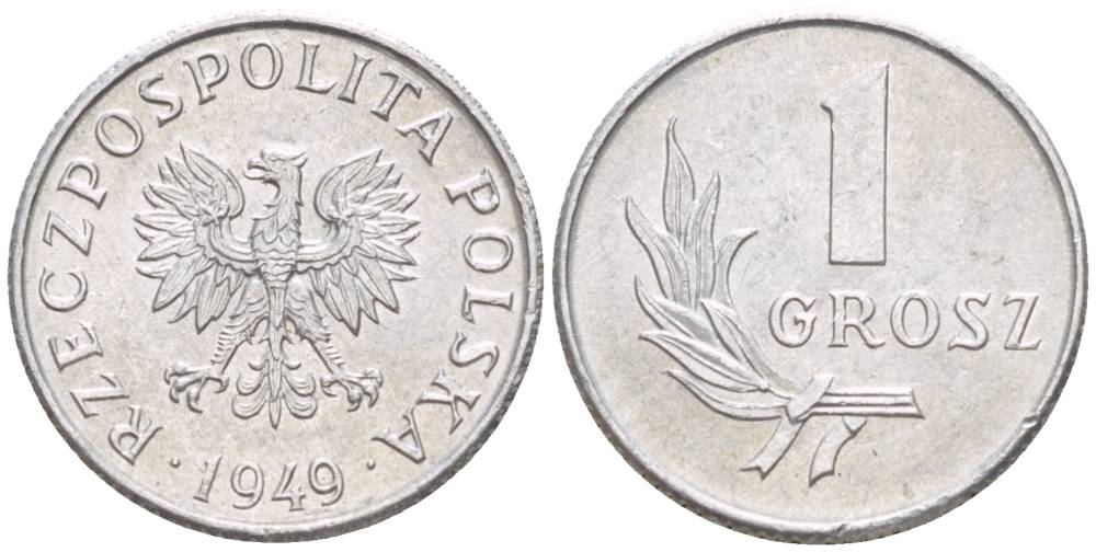 ПОЛЬША 1 ГРОШ 1949 MW KM 39 алюминий 4528-814