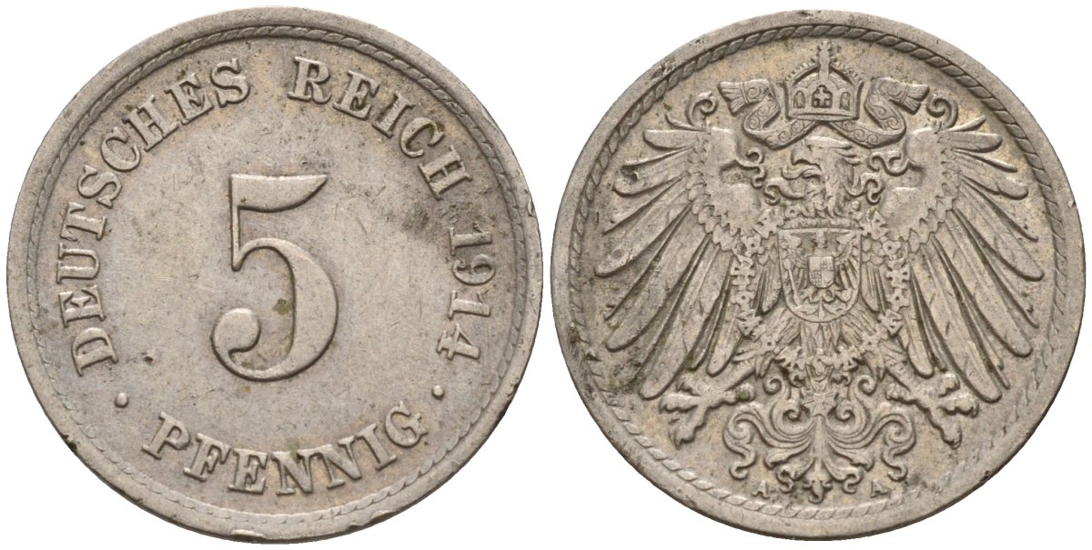 Германия 5 пфеннигов 1914 A KM 11, J. 12 медно-никель 4151-546