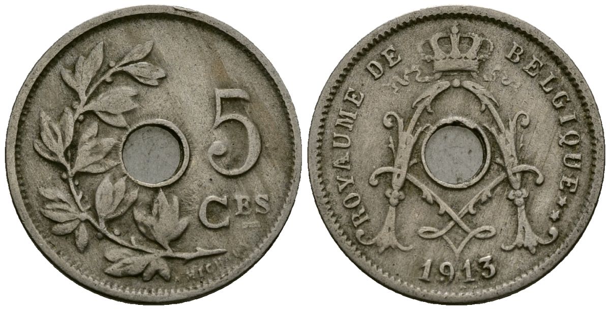 Бельгия 5 сантимов 1913 Belgique KM 66 медно-никель 4173-445
