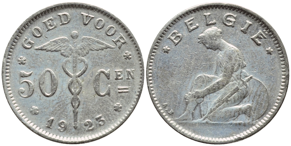 БЕЛЬГИЯ 50 САНТИМОВ 1923 BELGIE KM 88 никель 4392-856