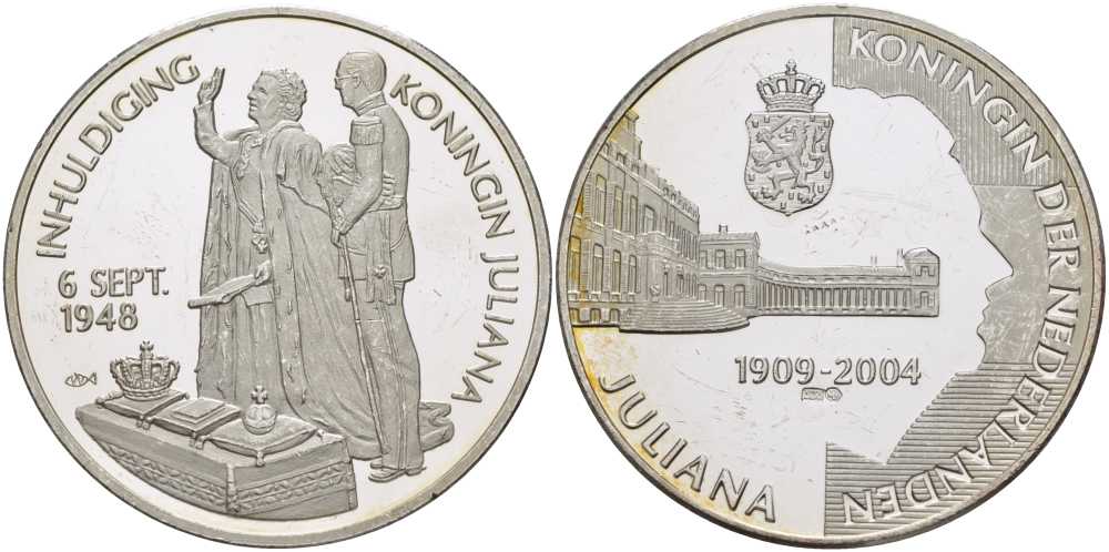 НИДЕРЛАНДЫ МЕДАЛЬ ND СЕРИЯ ЮЛИАНА КОРОЛЕВА НИДЕРЛАНДОВ (1909-2004), ИНАУГУРАЦИЯ КОРОЛЕВЫ ЮЛИАНЫ 6 СЕНТЯБРЯ 1948 ГОДА, ДИАМЕТР 38 ММ., ВЕС 25 ГР. серебро PROOF 1076-8-54