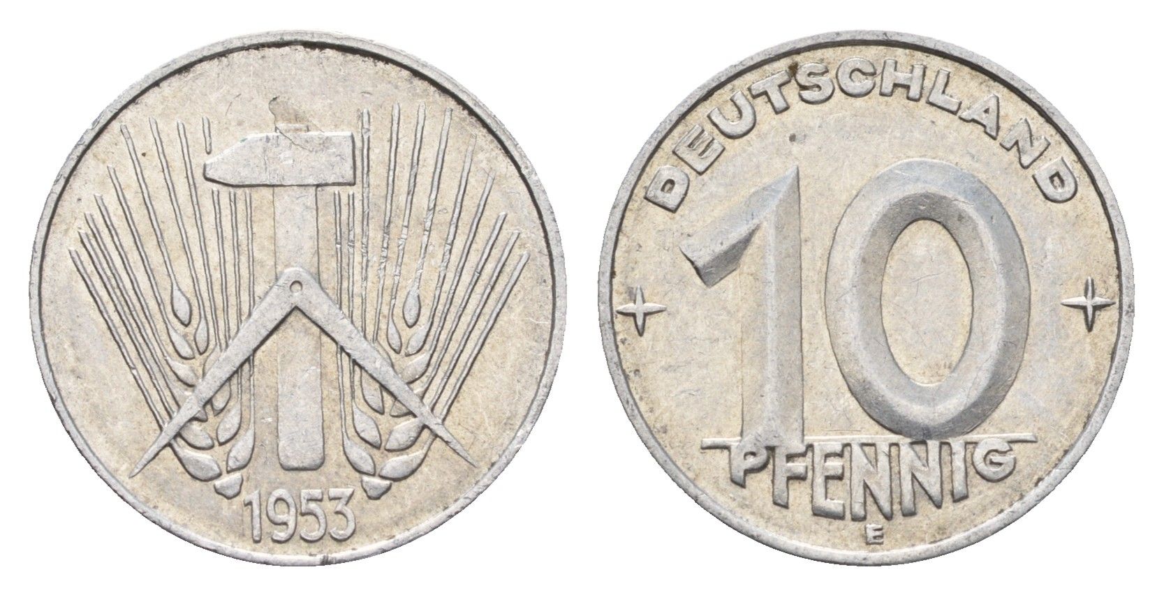 ГДР 10 пфеннигов 1953 E KM 7 алюминий 4651-623