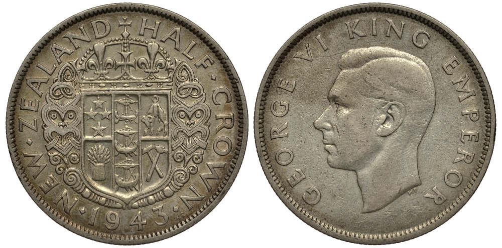 Новая Зеландия 1/2 кроны 1943 Георг VI (1936-1952) KM 11 серебро 272-1024