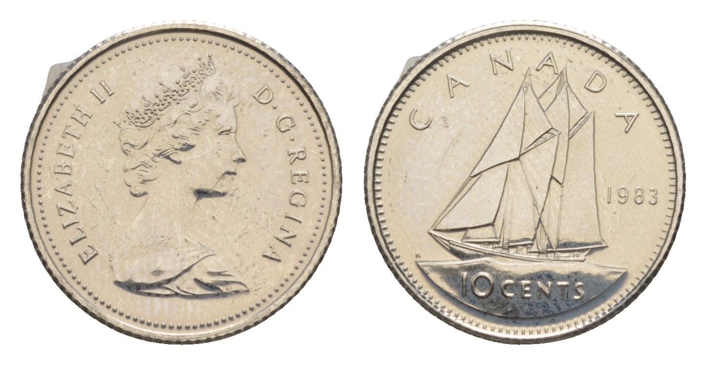 Канада 10 центов 1983 Елизавета II (1952-2022), парусник KM 77 никель PROOF-LIKE (BU) 4630-1017