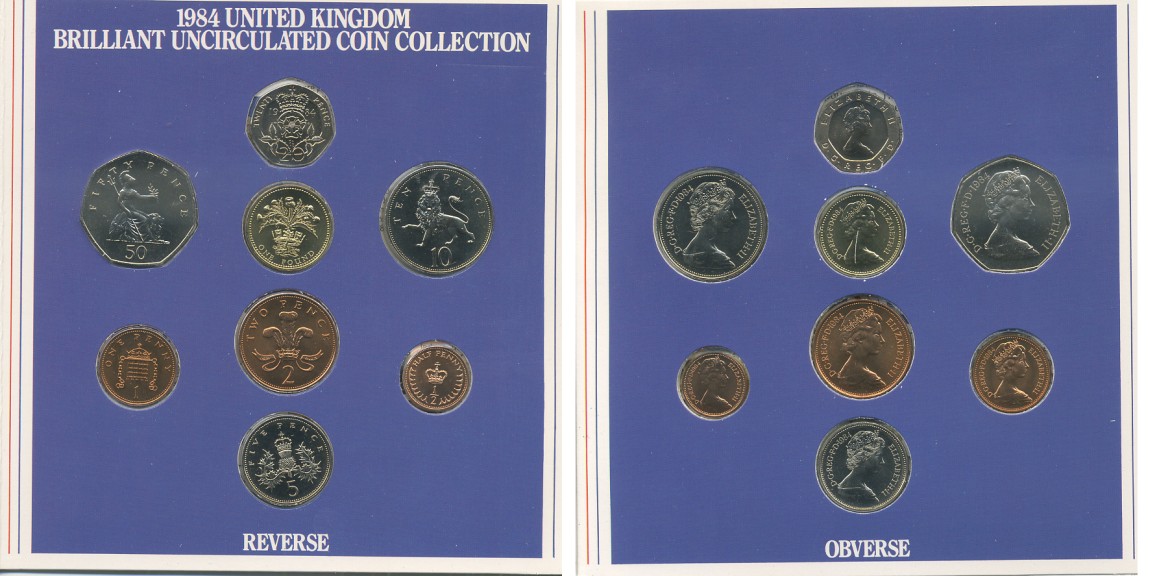 Великобритания набор из 8 монет 1984 БУКЛЕТ, СЕРТИФИКАТ UNC 7-4-72
