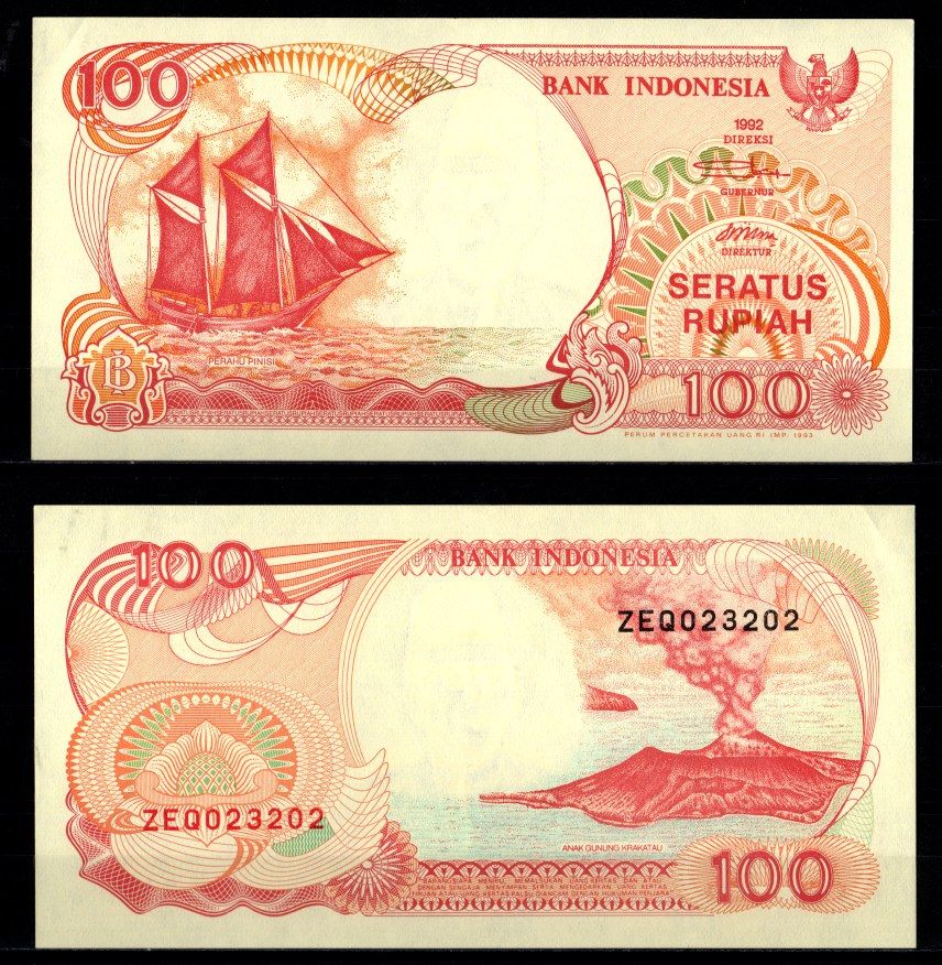Индонезия 100 рупий 1992 / 1993 Pick 127 b бумага aUNC 7485-36-2-2