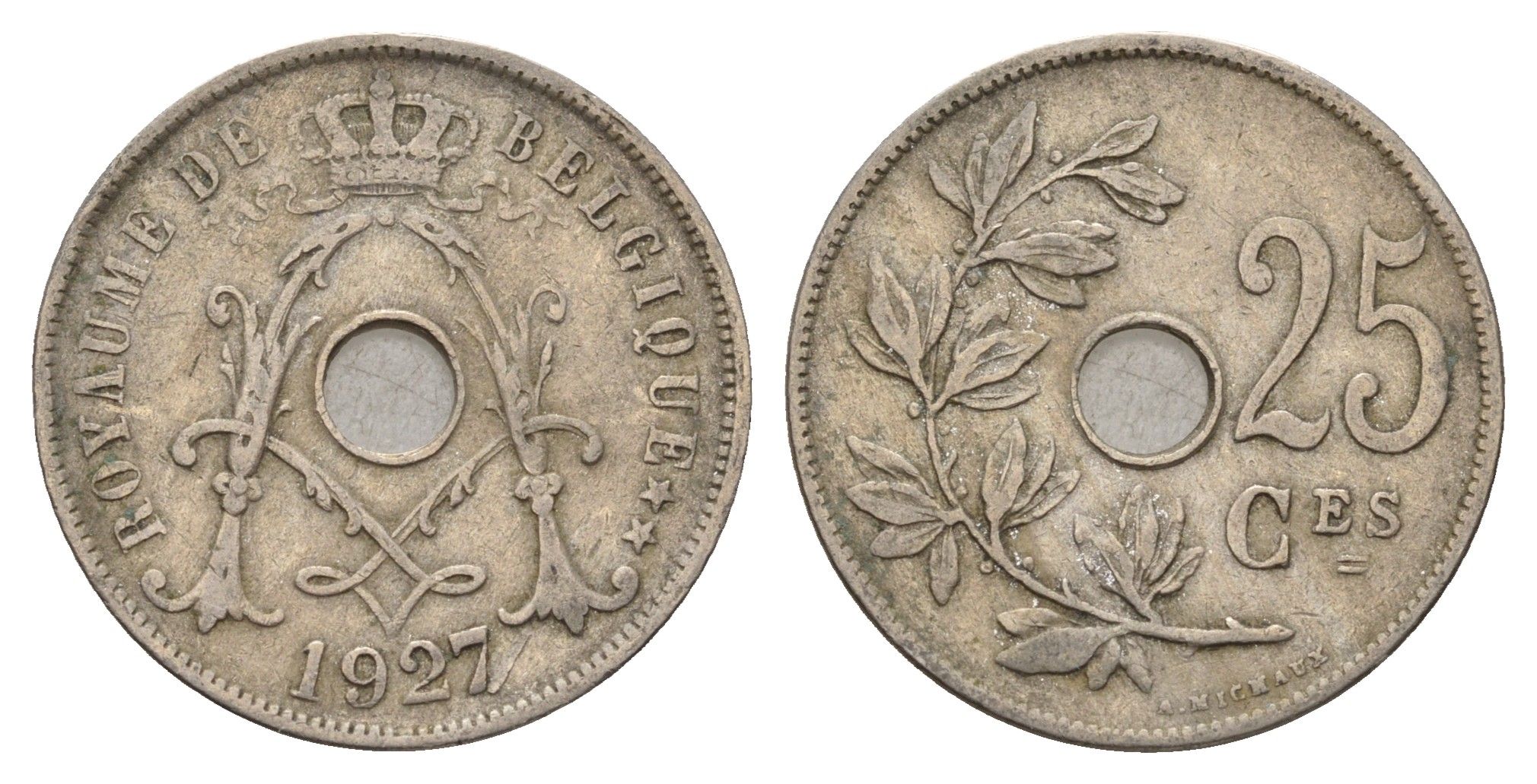 Бельгия 25 сантимов 1927 Belgique, Альберт I (1909-1934) KM 68 медно-никель 3336-613