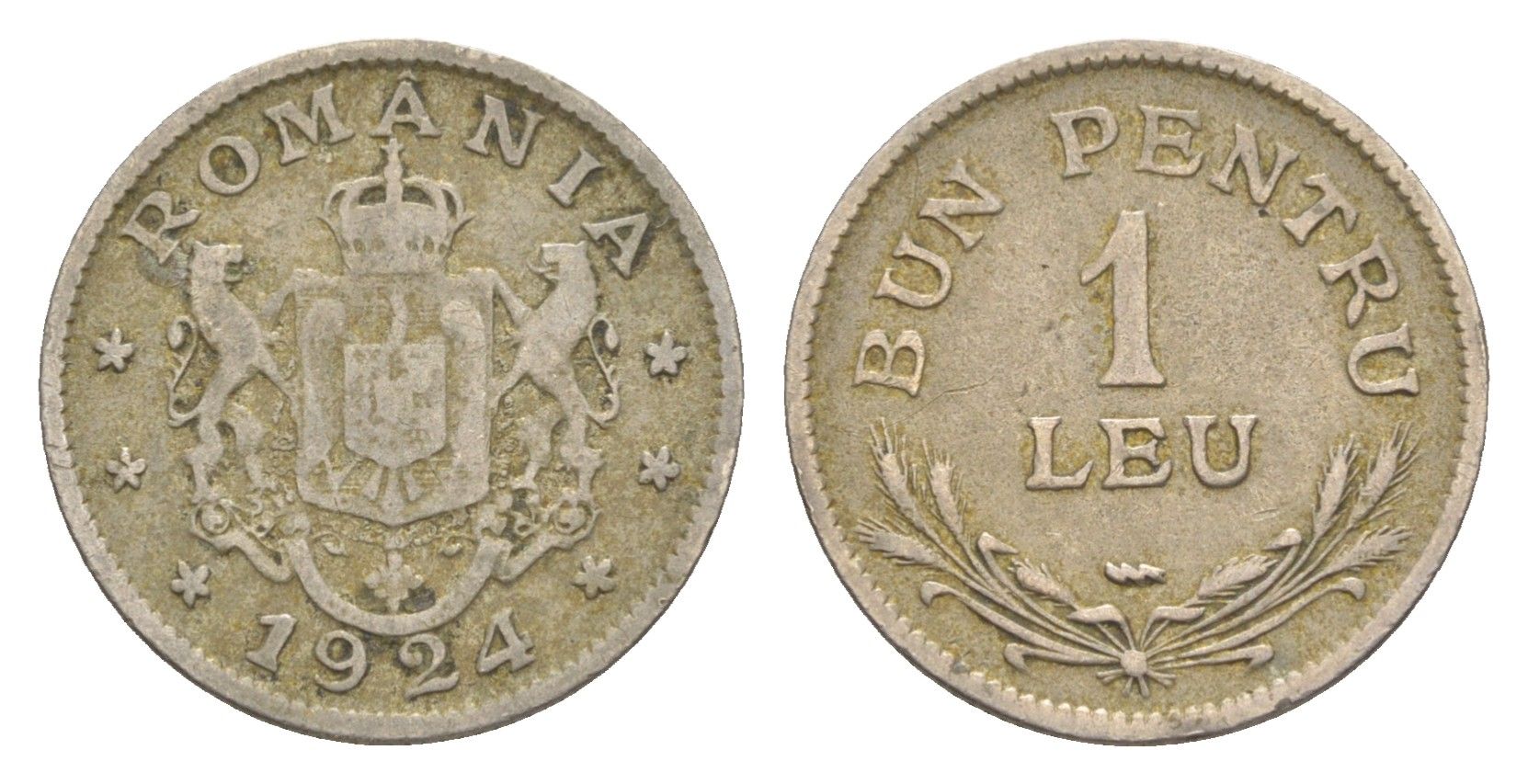 Румыния 1 лей 1924 Фердинанд I (1914-1927) KM 46 медно-никель 4620-1112