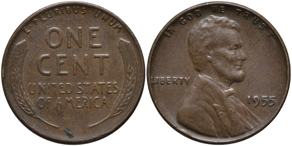 США 1 ЦЕНТ 1955 ЛИНКОЛЬН KM А132 медь цинк 46-335