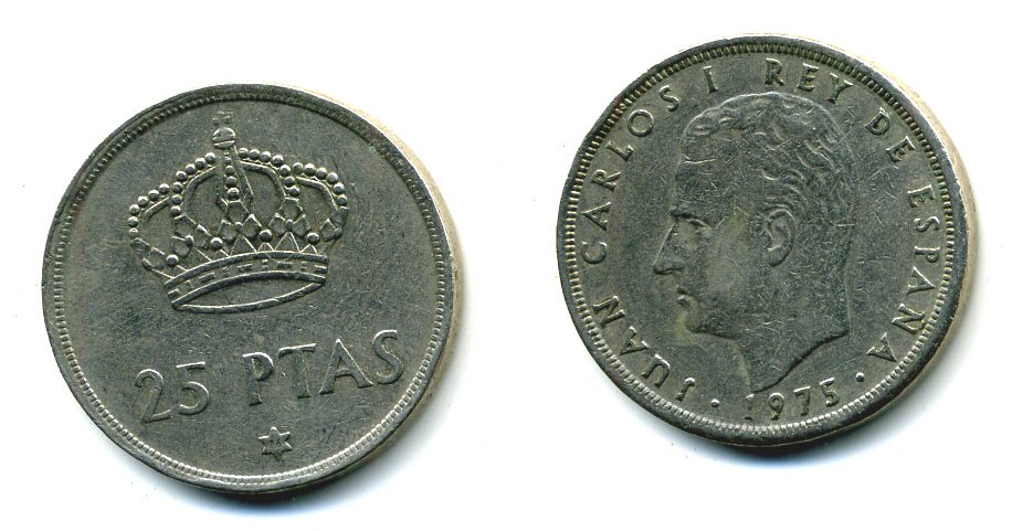 Испания 25 песет 1975 (76) Хуан Карлос I (1975-2014) KM 808 медно-никель 51-4613