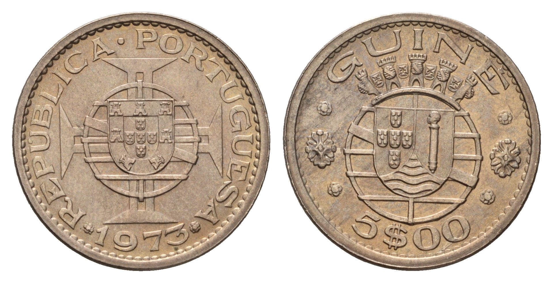 Гвинея-Бисау 5 эскудо 1973 год-тип KM 15 медно-никель UNC 1515-713