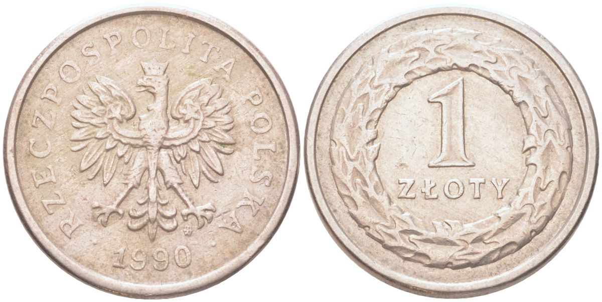 Польша 1 злотый 1990 Y 282 медно-никель 4122-645