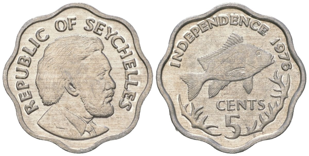Сейшельские острова 5 центов 1976 Декларация независимости, Джеймс Мэнчем, рыба KM 22 алюминий UNC 4615-1059