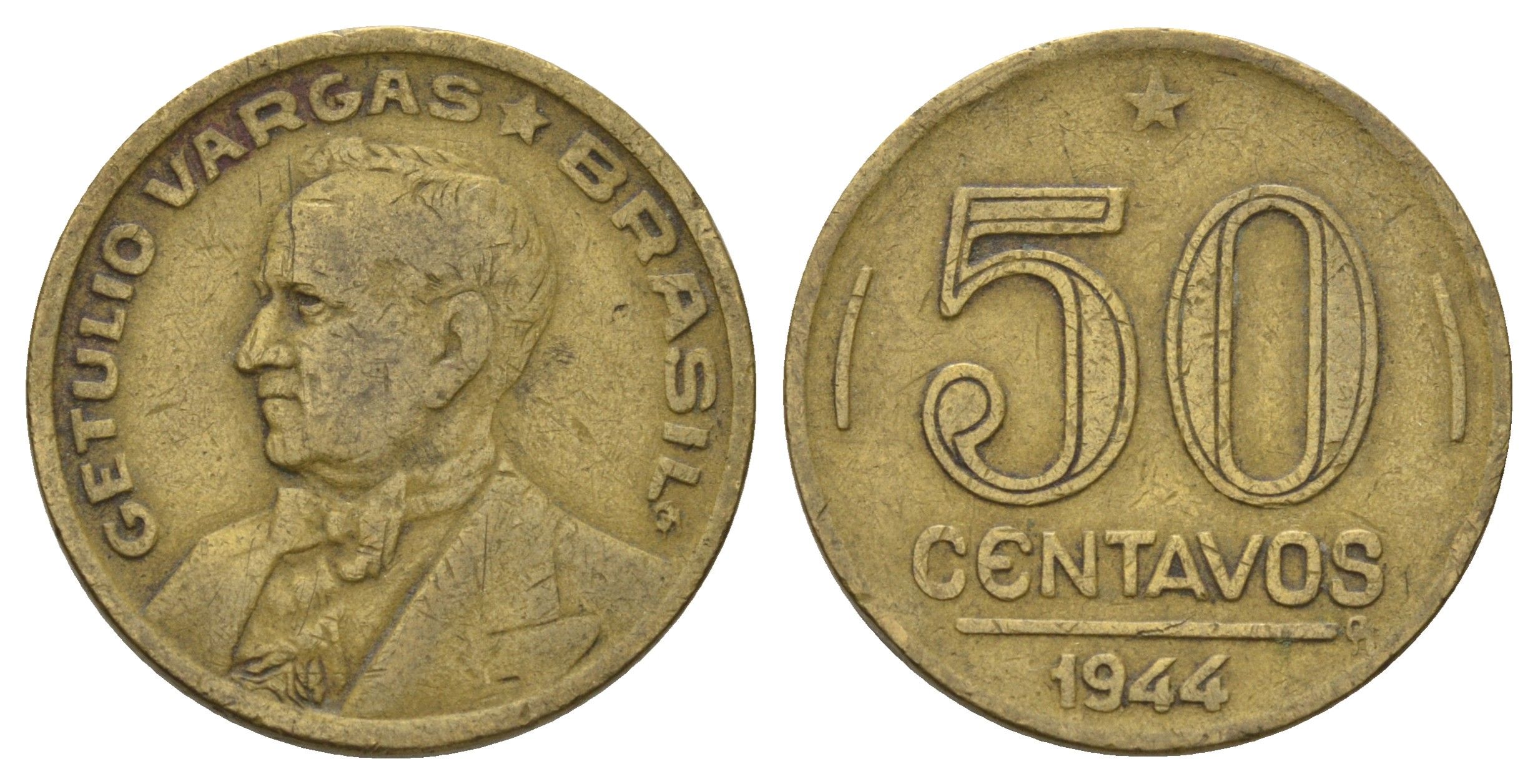 Бразилия 50 сентаво 1944 KM 557a алюминиевая бронза 4539-146