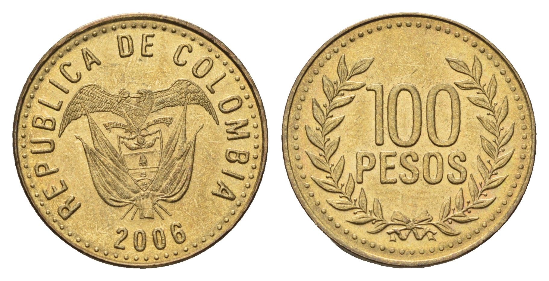Колумбия 100 песо 2006 KM 285 латунь UNC 4698-223