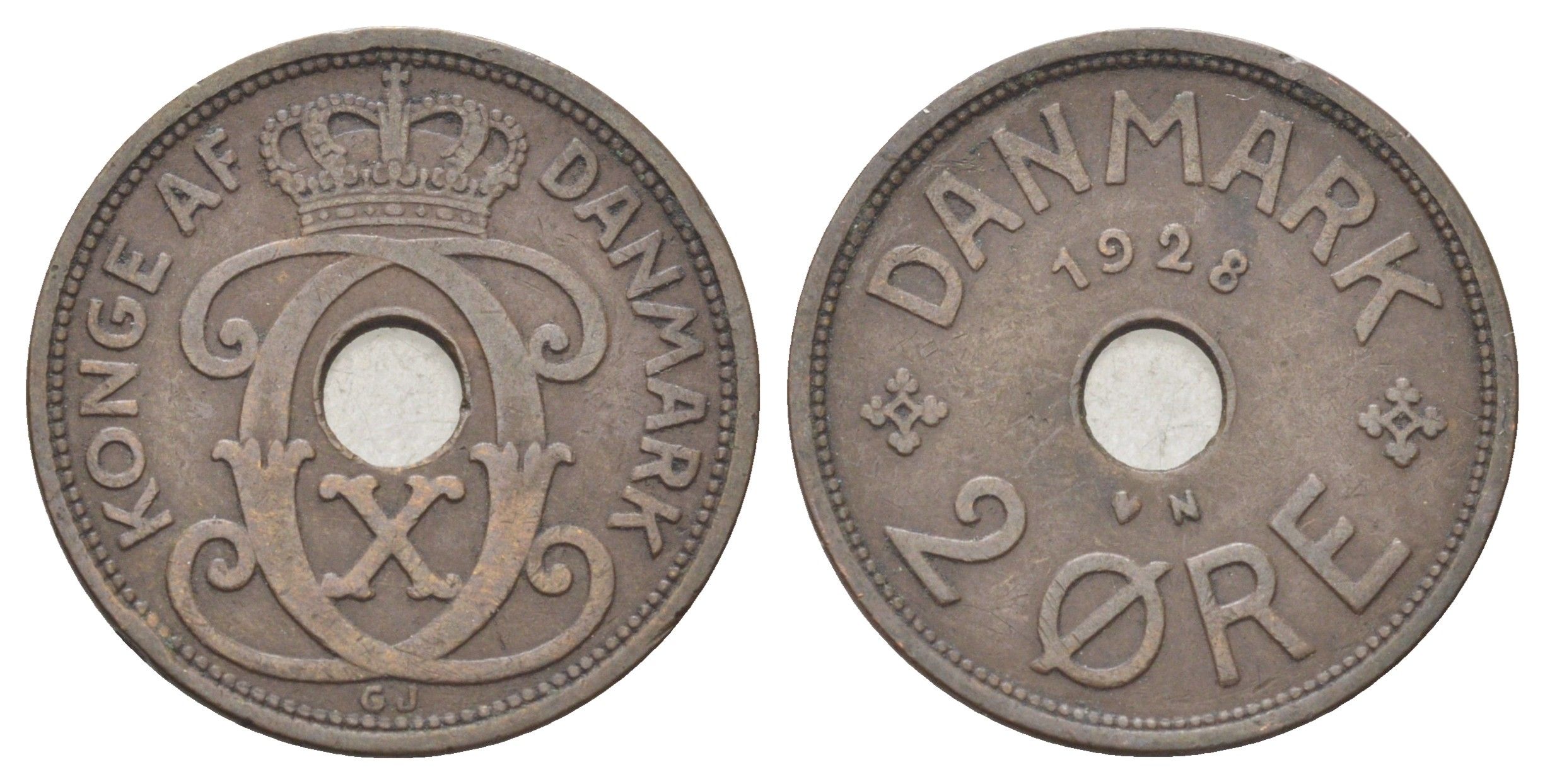 Дания 2 эре 1928 N, Кристиан X (1912-1947) KM 827 бронза 4701-717