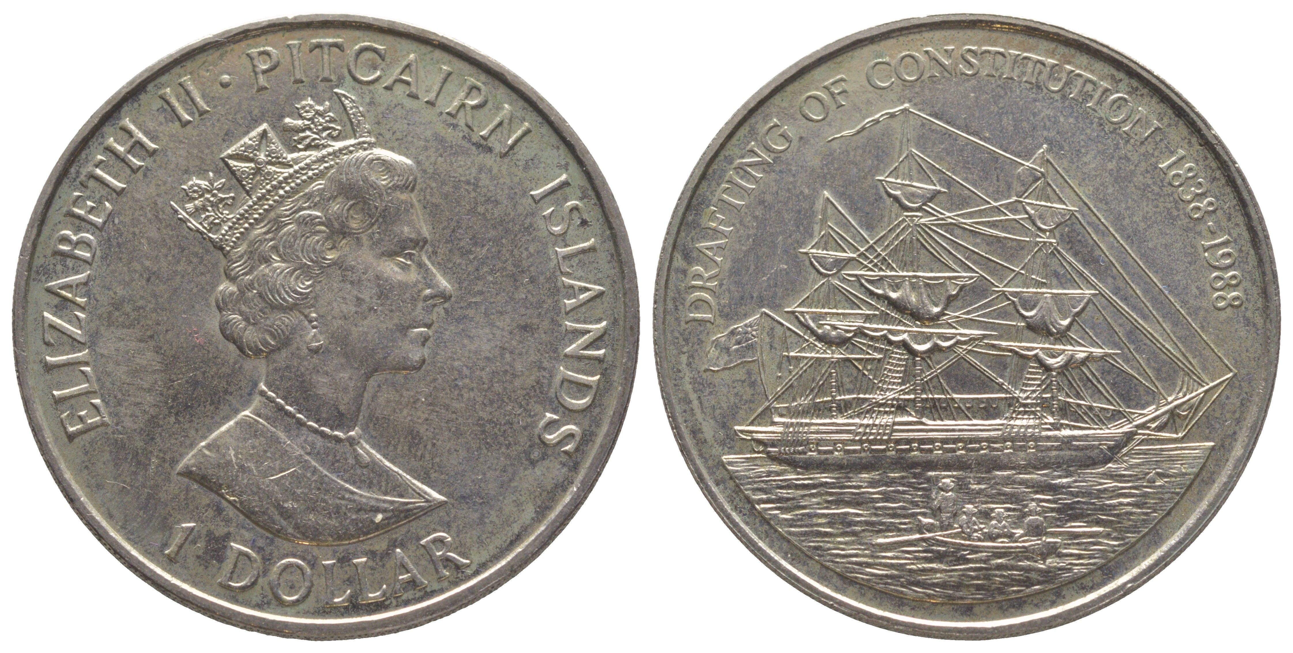 Острова Питкэрн 1 доллар 1988 150 лет составлению Конституции KM 3 медно-никель BU 3896-1113