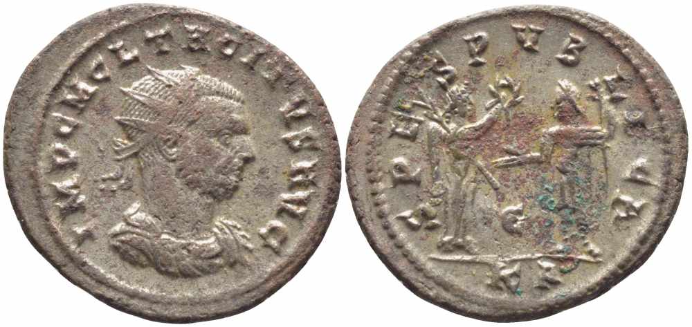 Римская Империя аврелианиан 275 Тацит SPES PVBLICA Кизик Good Very fine RIC 208 бронза, серебрение 1073-16-56