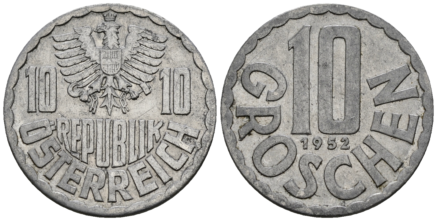 Австрия 10 грошей 1952  KM 2878 алюминий    4152-1123