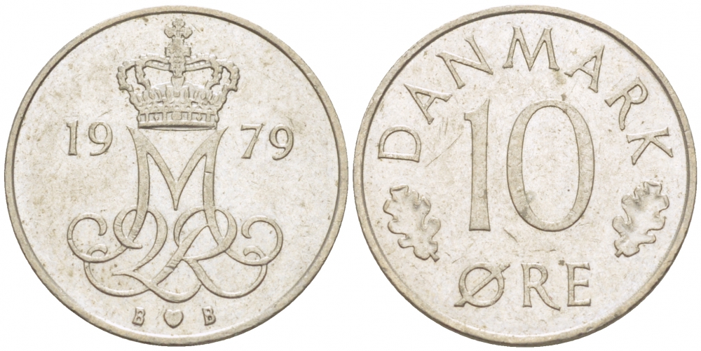 ДАНИЯ 10 ЭРЕ 1979 B; B, МАРГРЕТЕ II (1972-) KM 860.2 медно-никель 3309-166