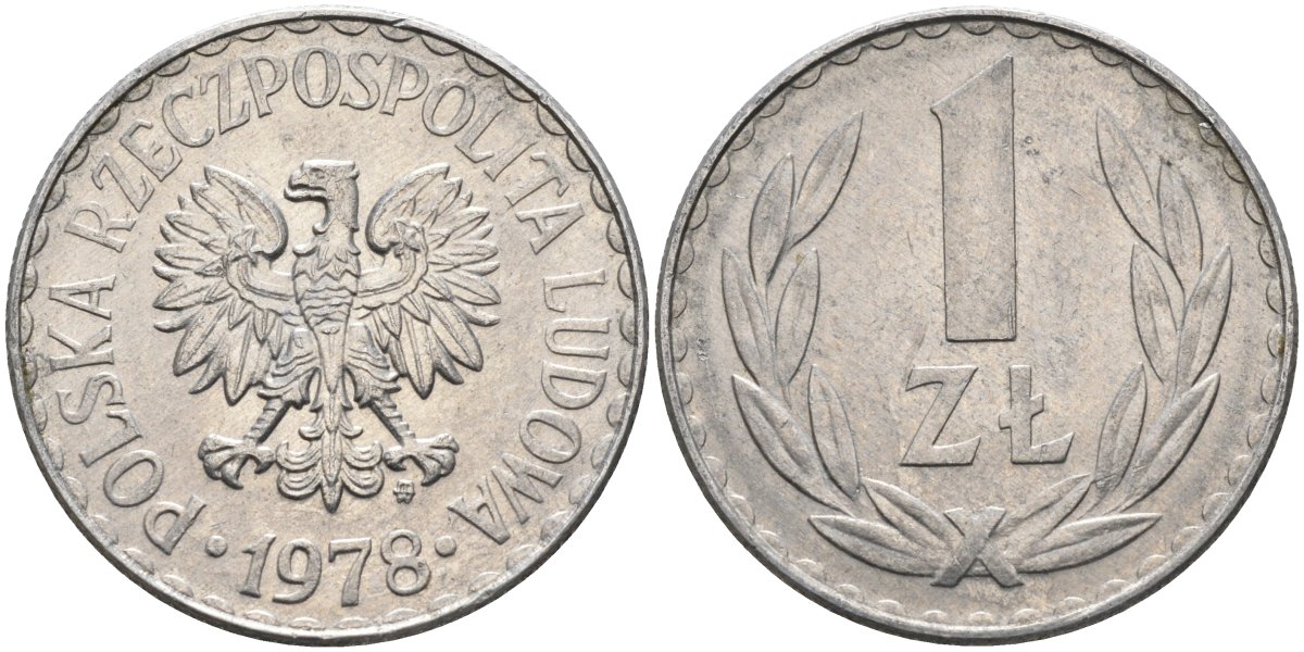 Польша 1 злотый 1978 MW, Народная Республика KM 49.1, Parchimowicz 213p алюминий 4182-312