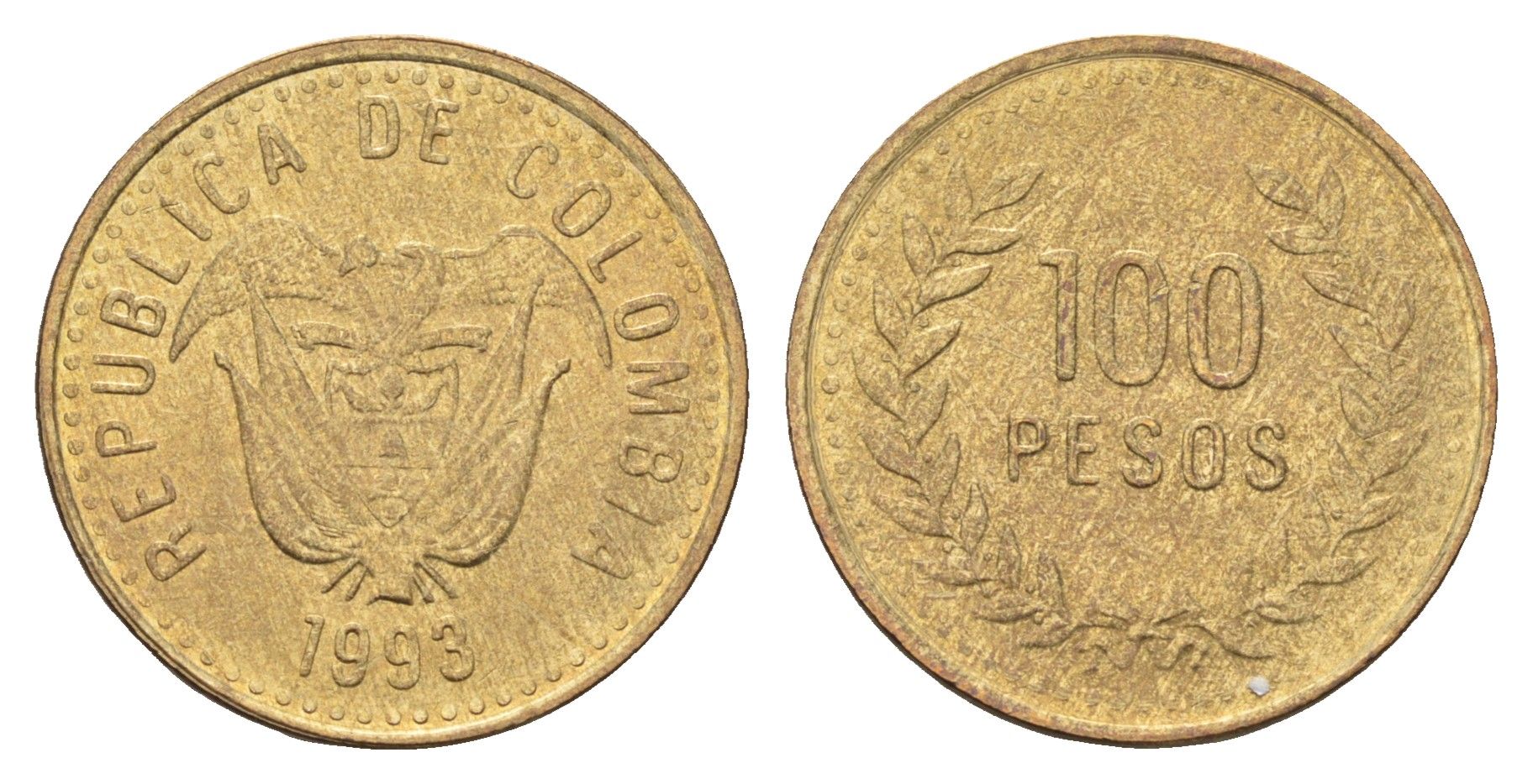 Колумбия 100 песо 1993 KM 285 латунь UNC 4662-631