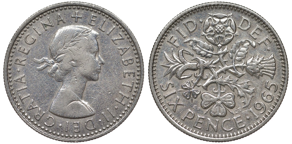 Великобритания 6 пенсов 1965 Елизавета II (1952-2022) KM 903, Spink 4149 медно-никель 4122-627