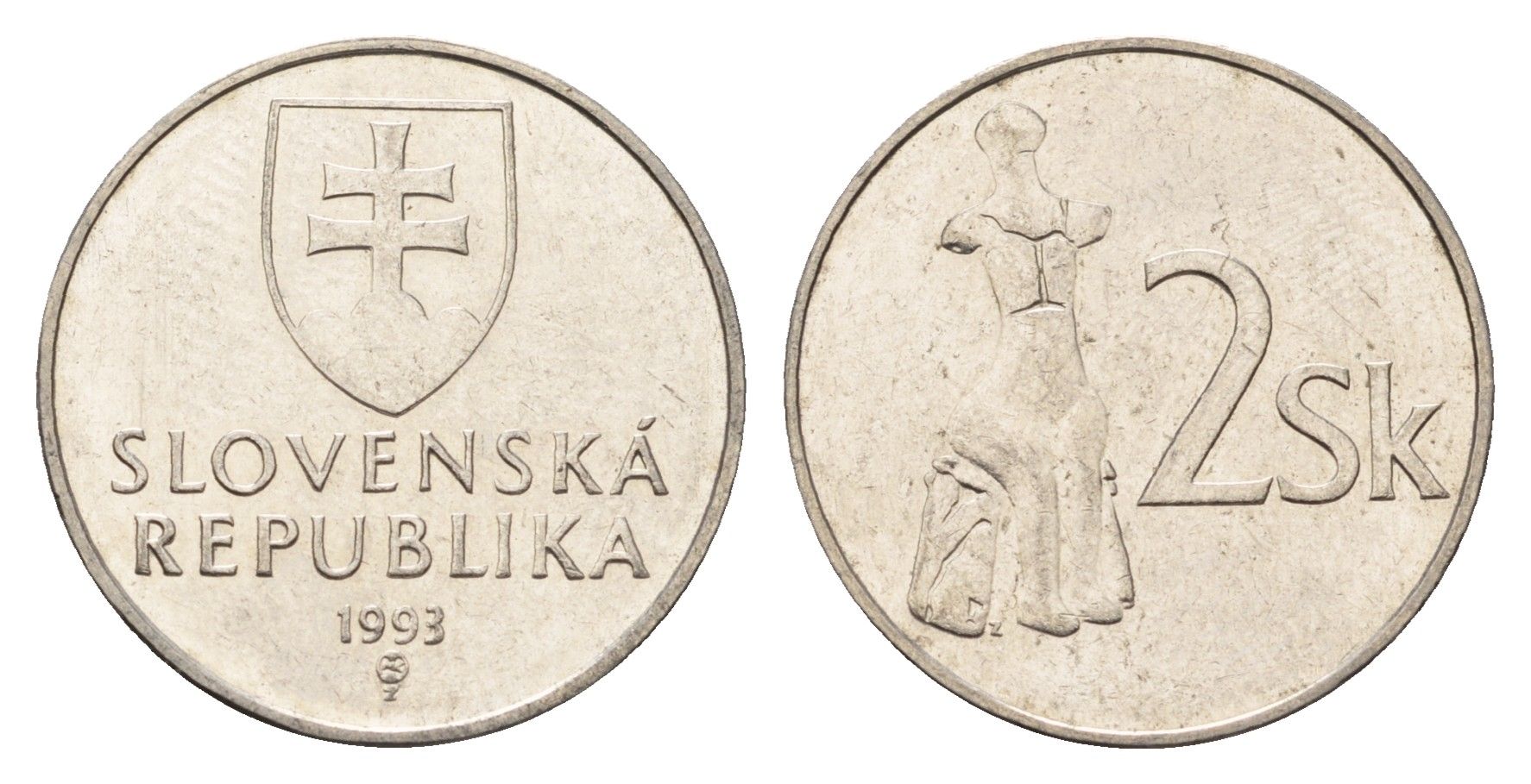 Словакия 2 кроны 1993 KM 13 сталь плакированная никелем 4700-1216