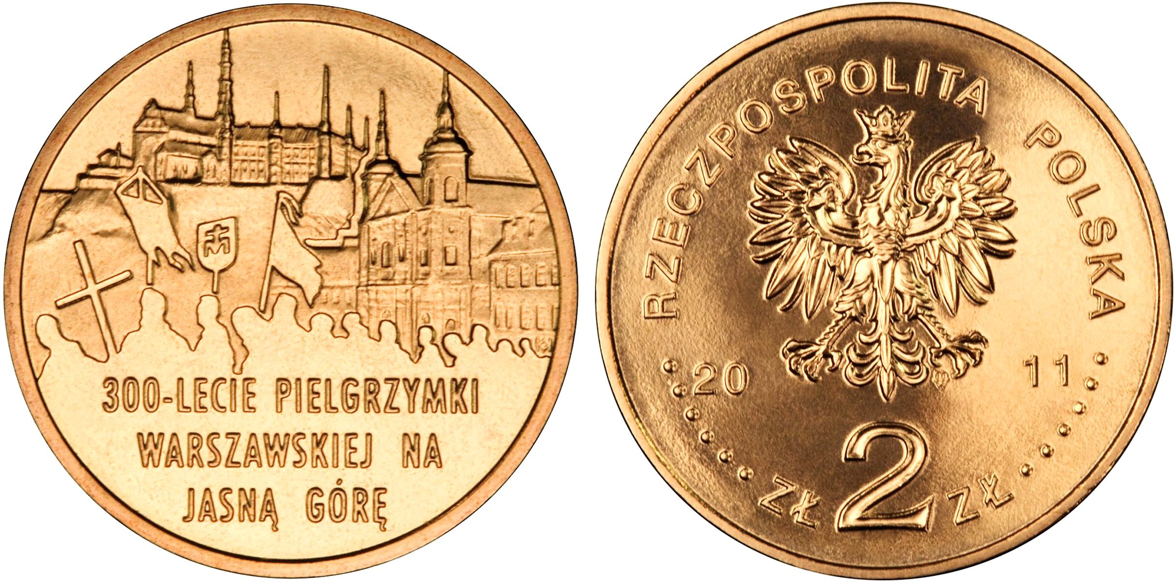 Польша 2 злотых 2011 MW, 300 лет Варшавского паломничества к Ясной Горе KM 784 нордик UNC 4676-817