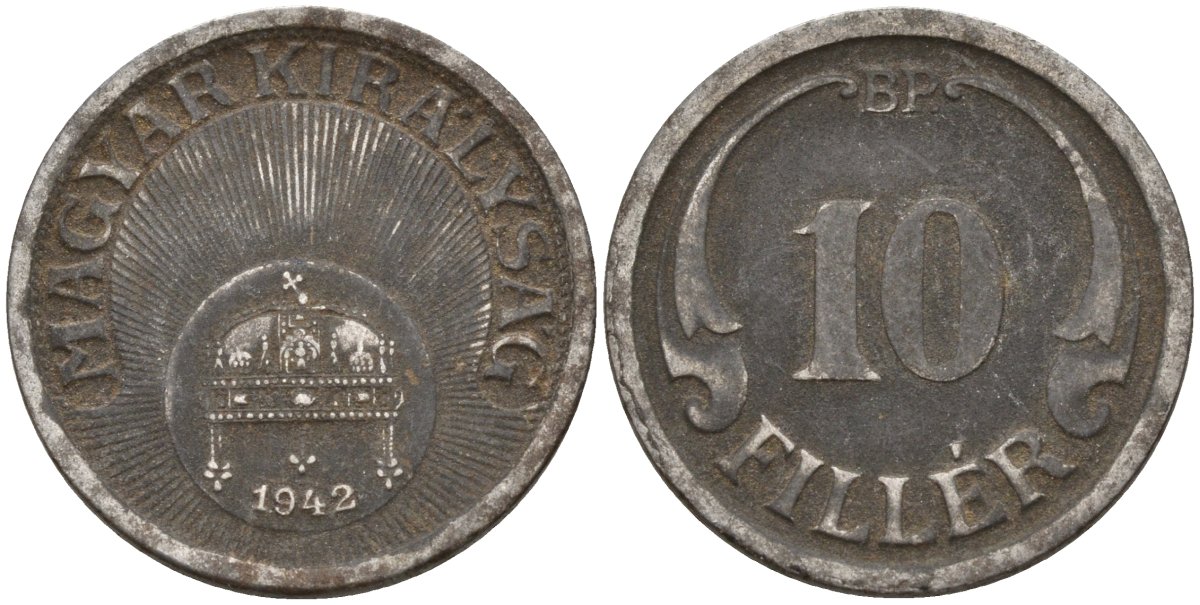 Венгрия 10 филлеров 1942 KM 507a сталь 4151-1157