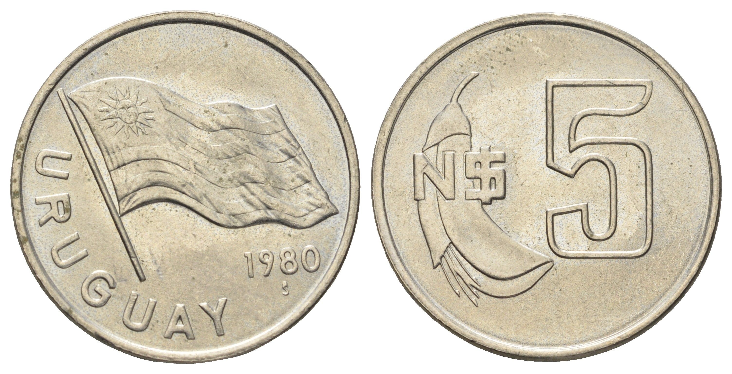 Уругвай 5 новых песо 1980 KM 75 медь цинк никель UNC 4666-1256