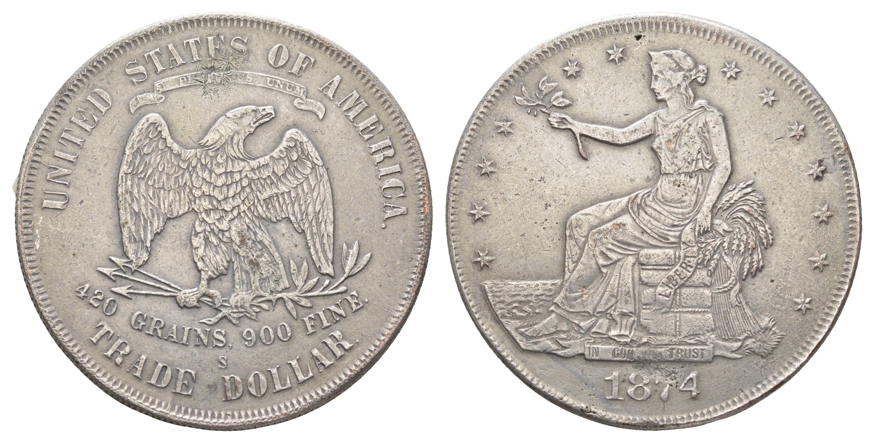 США КОПИЯ-медаль 1 доллар 1874 копия - Торговый доллар тип - KM 108 белый металл 4184-211