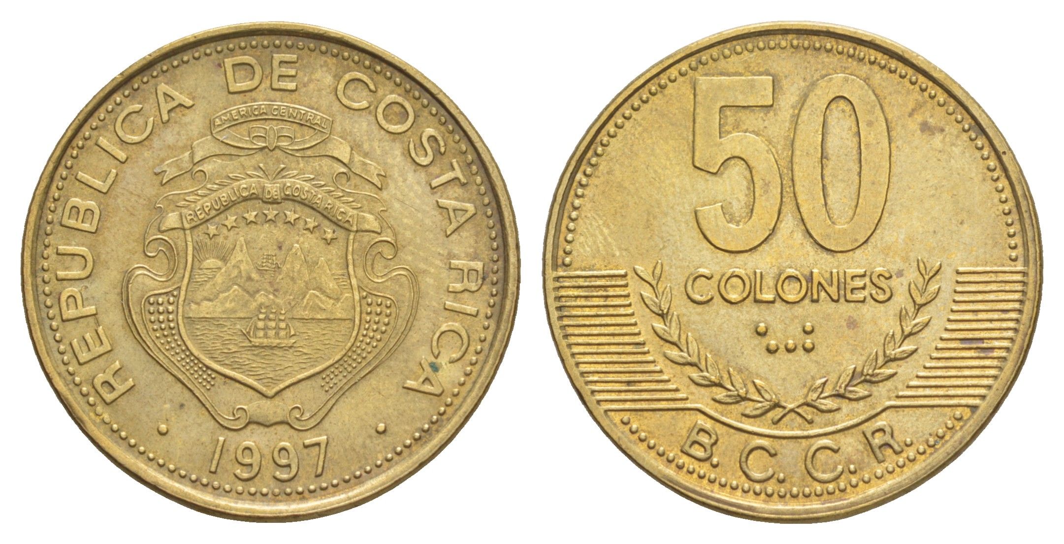Коста-Рика 50 колонов 1997 KM 231 алюминиевая бронза UNC 4642-931