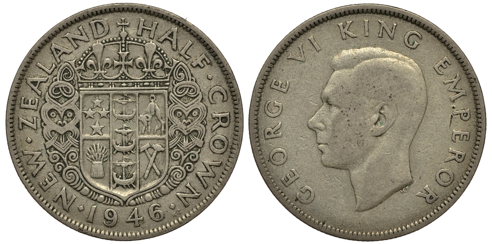 Новая Зеландия 1/2 кроны 1946 Георг VI (1936-1952) KM 11 серебро 272-1114
