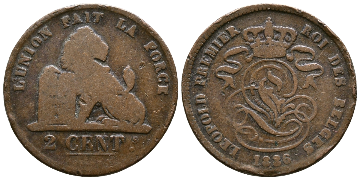 БЕЛЬГИЯ 2 САНТИМА 1836 BELGES KM 4.2 медь 4364-1523