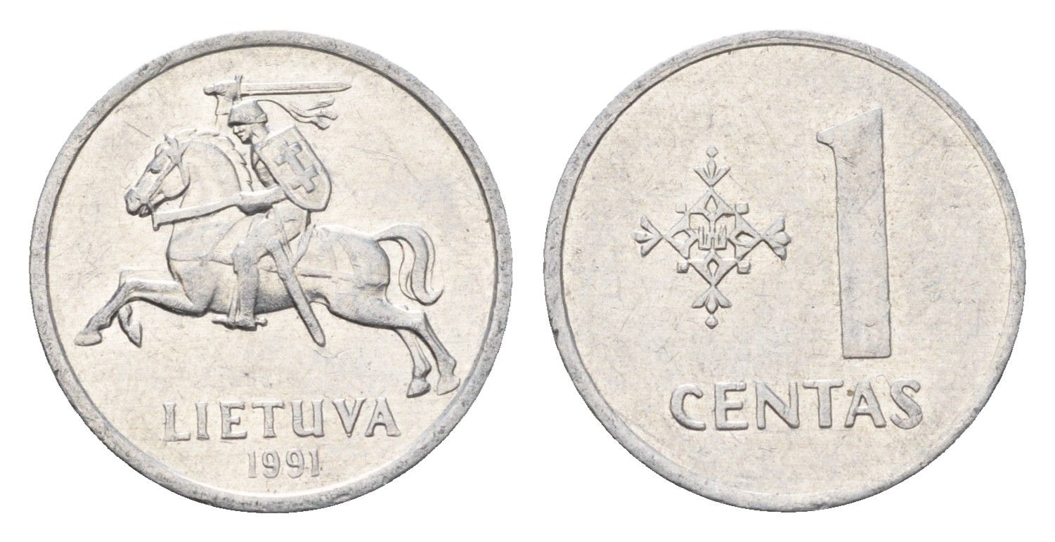 Литва 1 цент (сент) 1991 год-тип KM 85 алюминий 4701-1233