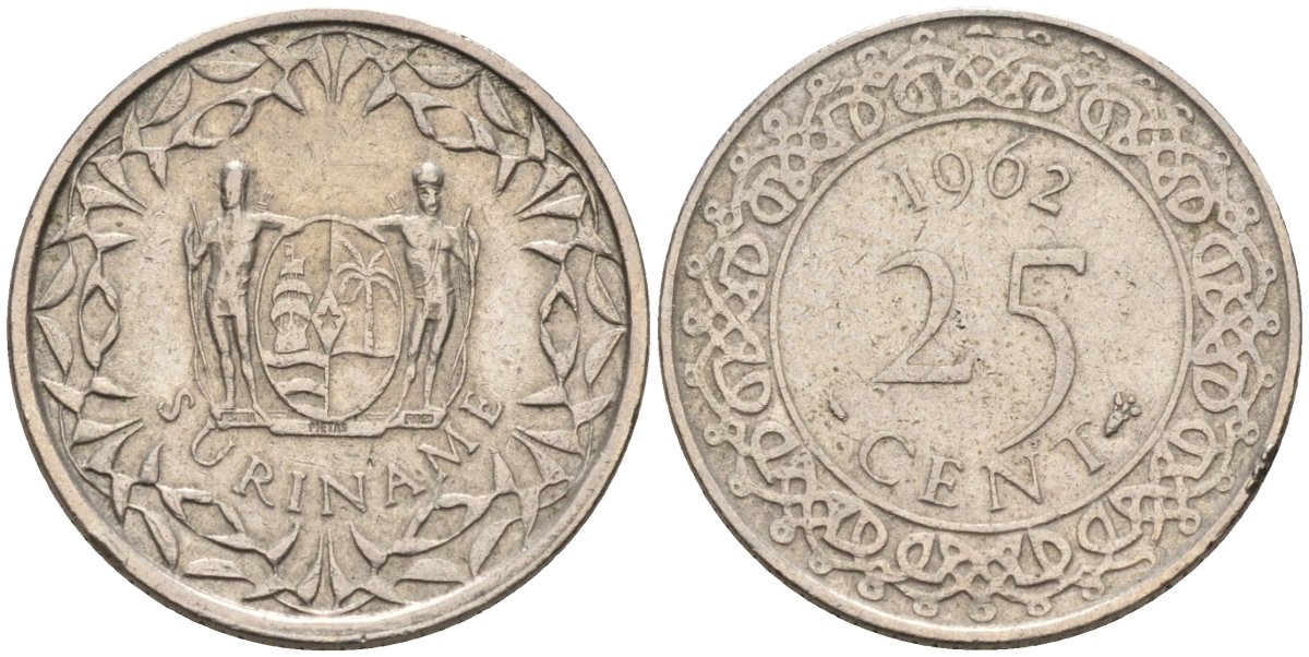 Суринам 25 центов 1962 KM 14 медно-никель 4585-963