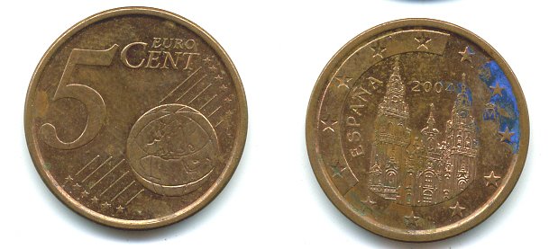ИСПАНИЯ 5 ЕВРОЦЕНТОВ 2004 KM 1042 сталь плакированная медью 29-1169