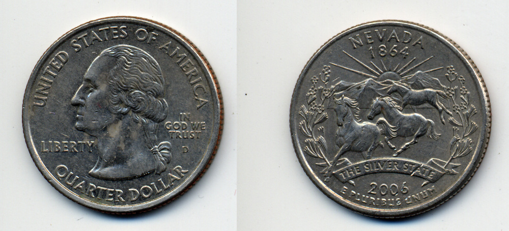 США 25 центов (квотер) 2006 D, серия штаты США, Небраска KM 382 медь плакированная медно-никелем 4390-937