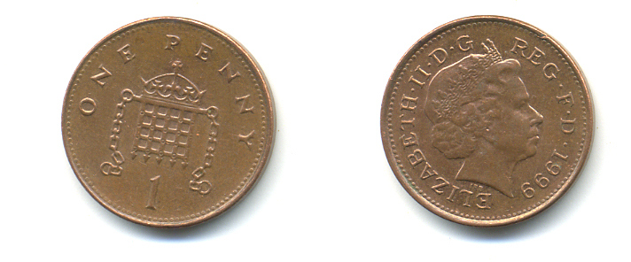 Великобритания 1 пенни 1999 Елизавета II (1952-2022) KM 986, Spink 4710 (B5) сталь плакированная медью 177-535