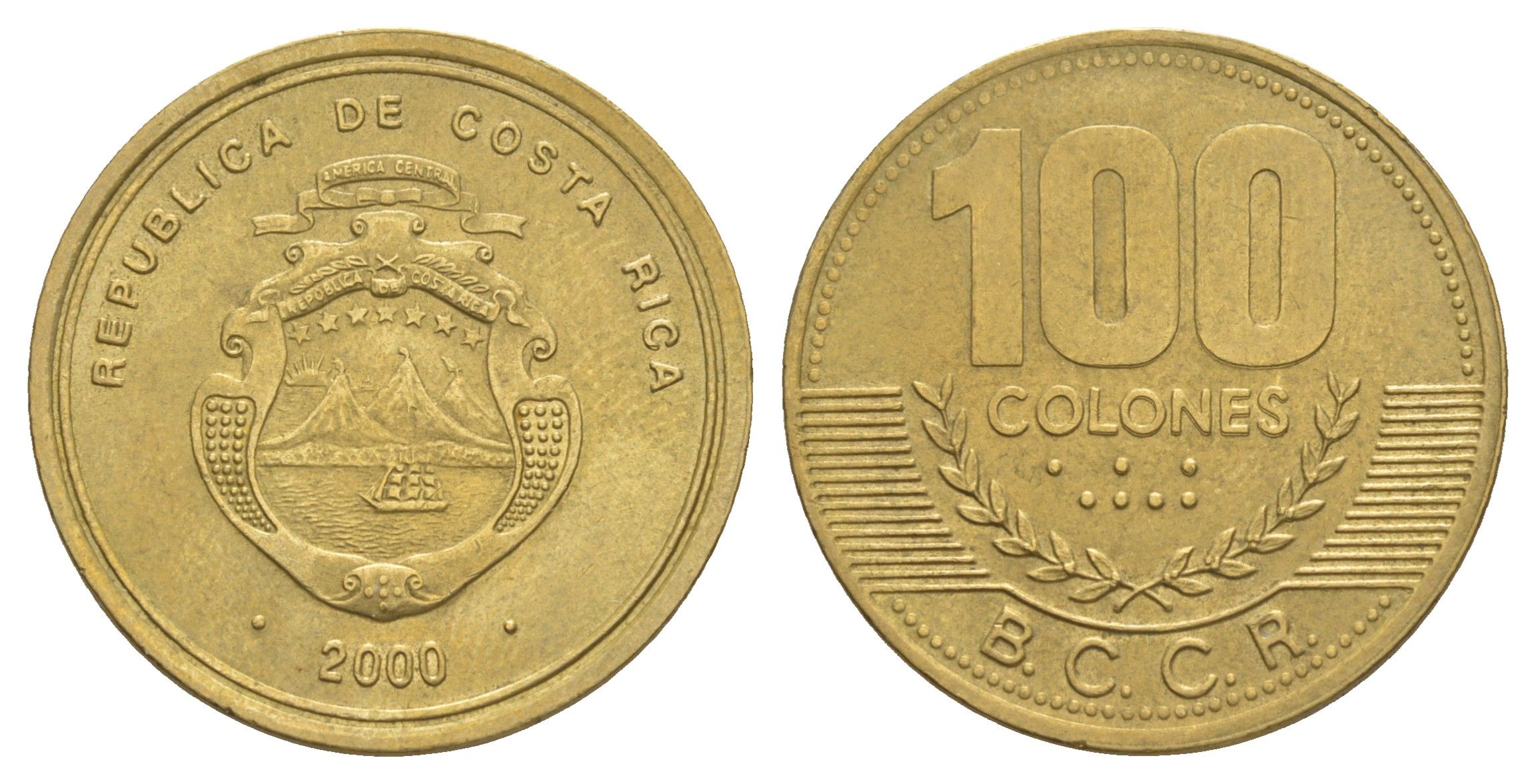 Коста-Рика 100 колонов 2000 KM 240 алюминиевая бронза UNC 4642-947