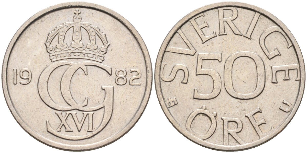 Швеция 50 эре 1982 Карл XVI Густав (1973- ) KM 855 медно-никель 4582-814