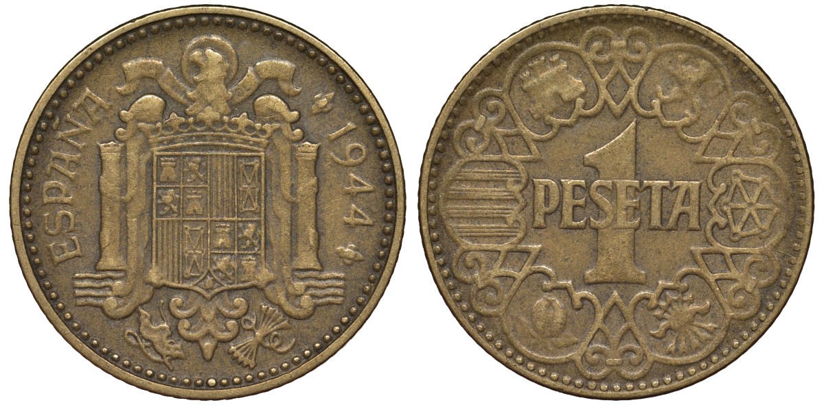 Испания 1 песета 1944 KM 767 алюминиевая бронза 4163-115