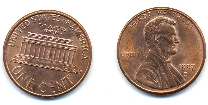 США 1 ЦЕНТ 1997 D ЛИНКОЛЬН KM 201b медь плакированная цинком 35-1341