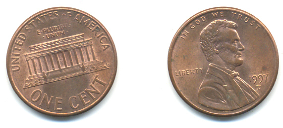 США 1 ЦЕНТ 1997 D ЛИНКОЛЬН KM 201b цинк плакированный медью UNC 179-462