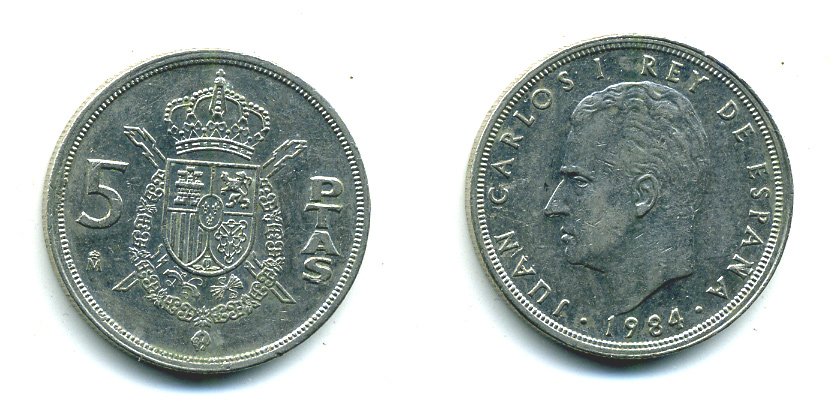 ИСПАНИЯ 5 ПЕСЕТ 1984 ХУАН КАРЛОС I (1975-) KM 823 медно-никель 51-4612