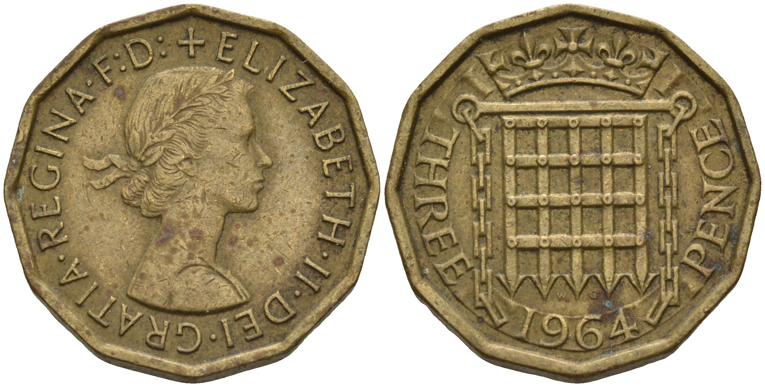 Великобритания 3 пенса 1964 Елизавета II (1952-2022) KM 900, Spink 4153 никель латунь 4603-133